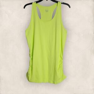 Athleta Neon Lime Green Racerback Tank Top Hem-Grippers Side Ruching Size XL